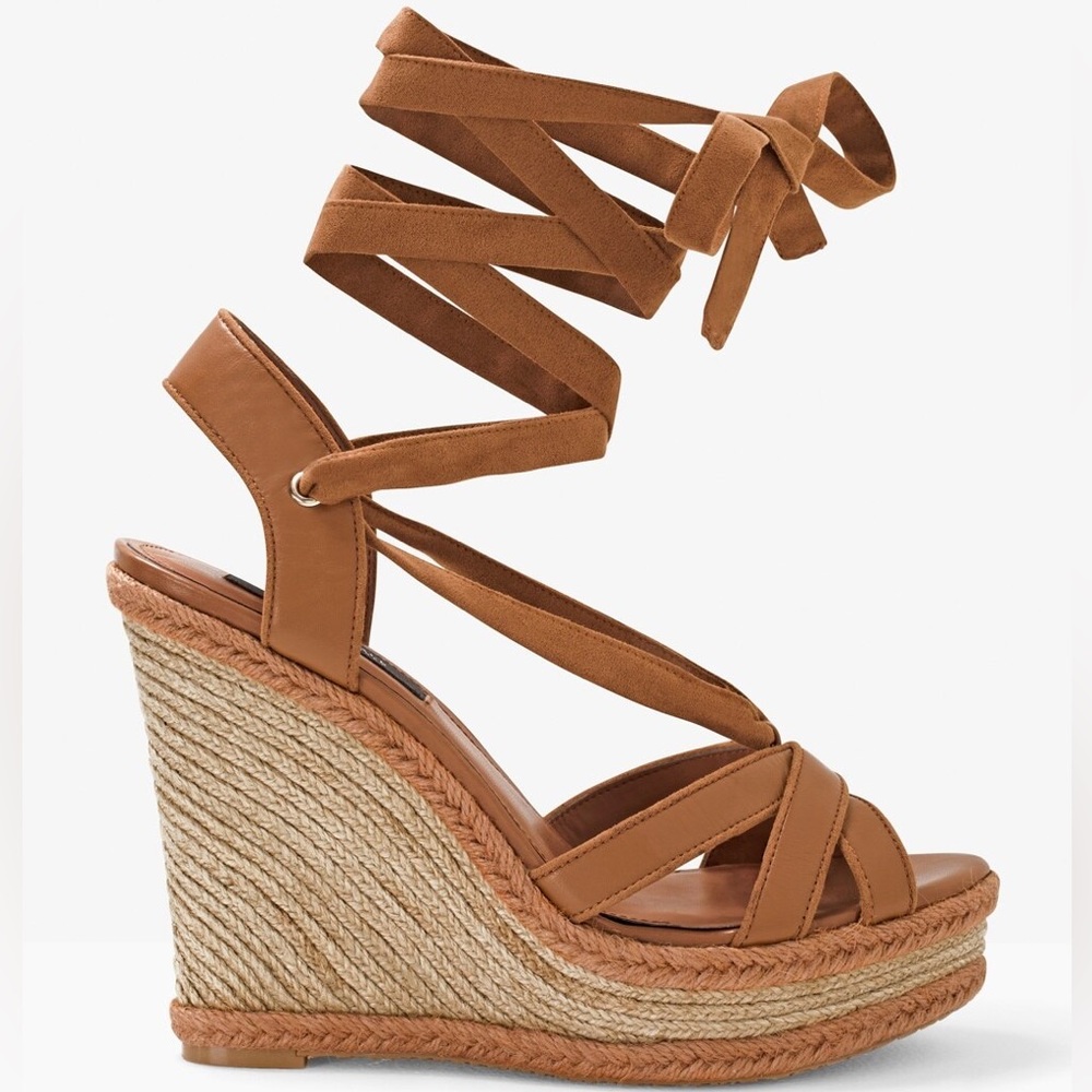 White House Black Market• Size 6 • New •Ankle wrap leather wedge sandals